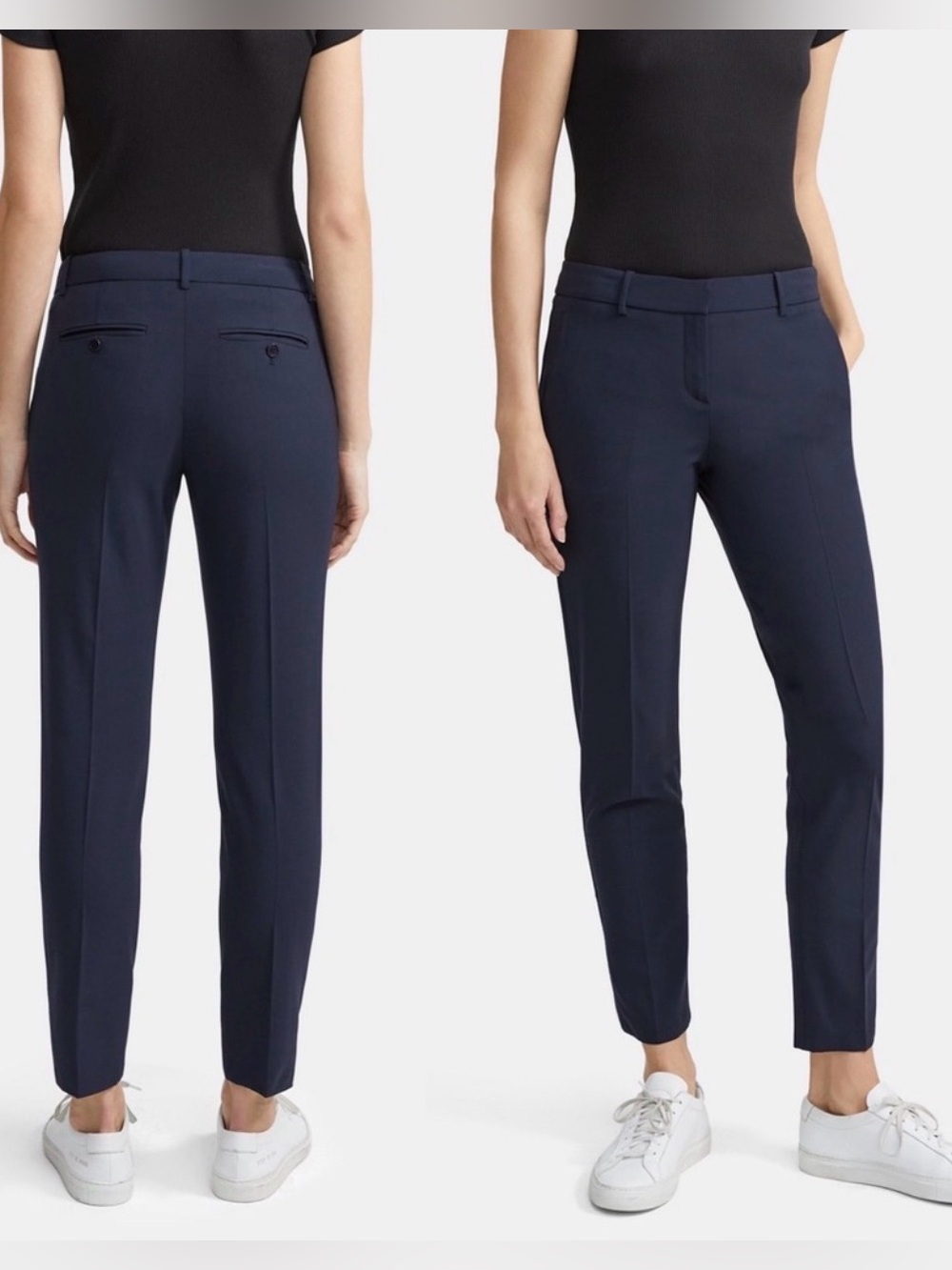 THEORY Navy Tailored Stretch-Wool Crop Slim-Leg Ankle Trouser Dress Pants Size 8